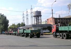 Empty ferries stand near Nikopol’s Ferroalloy Plant