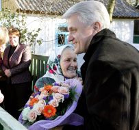 Volodymyr Lytvyn with his mother
