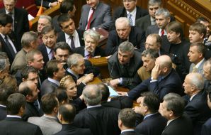 Blocking the podium in Ukrainian parliament