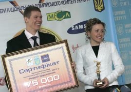 Biathletes Oksana Khvostenko and Andrey Derizemlya