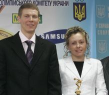 Biathletes Oksana Khvostenko and Andrey Derizemlya