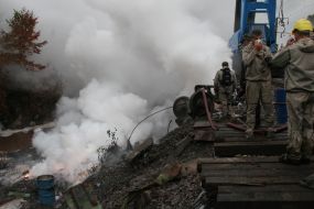 Emergency employeers put out the combustion of yellow phosphorus