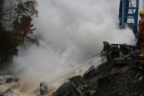 Emergency employeers put out the combustion of yellow phosphorus