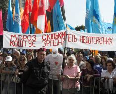 Mass meeting in front of the apartment of Zhitomirsky region soviet