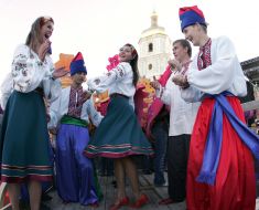 Artists are in folk suits