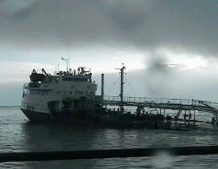 Ship suffering from a gale in the Kerch channel