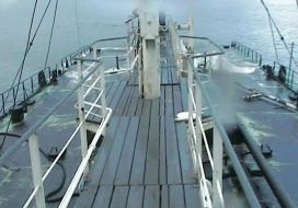 Ship suffering from a gale in the Kerch channel