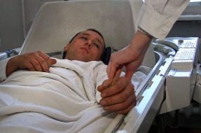 Injured miner in pressure chamber