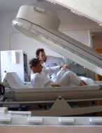 Injured miner in pressure chamber