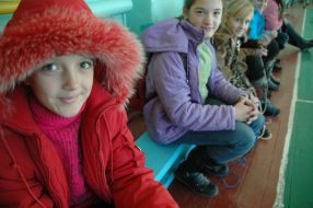 Pupils at the lesson at school without heating