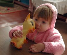 A child in the kindergarten without heating