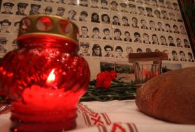 Сandles and bread during funeral service for lost Afgan soldiers