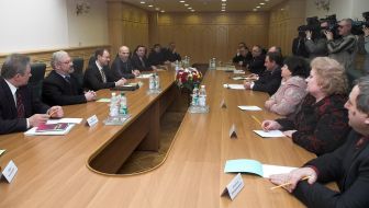 Meeting of Arseny Yatsenyuk with Chairman of Constitutional Court of Ukraine, guidance and judge corps of Constitutional Court of Ukraine