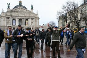 Fans of FC ”Dinamo” (Kiev) in Lvov