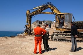 Strengthening of shore of Kazachya bay