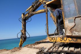Strengthening of shore of Kazachya bay