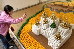 Ukrainian cultural sights made of chicken eggs exhibition