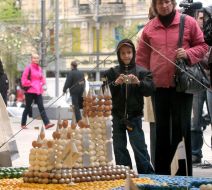 Ukrainian cultural sights made of chicken eggs exhibition