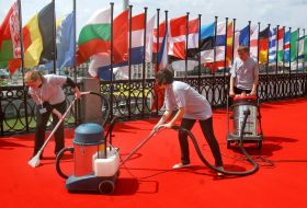 Workers conduct preparatory works