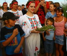 A girl  with a chaplet