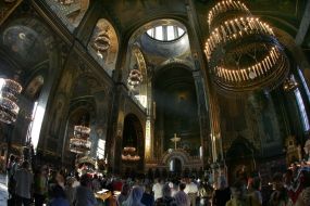 Church members at divine service