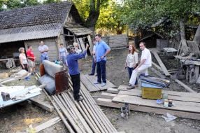 Vitaly Klichko examining disturbed homestead