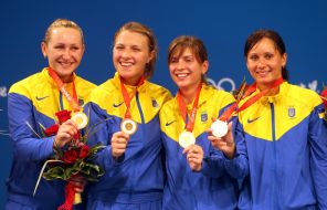 Olga Kharlan, Galina Pundik, Olga Zhovnir and Yelena Khomrovaya