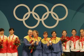 Olga Kharlan, Galina Pundik, Olga Zhovnir and Yelena Khomrovaya
