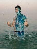 A fellow demonstrates body covered with drawing