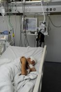 Injured boy in a hospital
