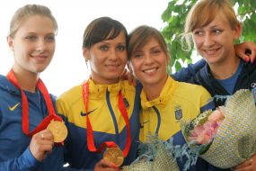 Olga Kharlan, Galina Pundik, Olga Zhovnir and Yelena Khomrovaya