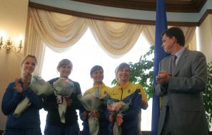 Olga Kharlan, Galina Pundik, Olga Zhovnir, Yuriy Pavlenko and Yelena Khomrovaya