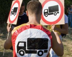The freight transport transit in Zaporozhia action of protest