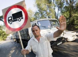 The freight transport transit in Zaporozhia action of protest