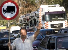 The freight transport transit in Zaporozhia action of protest