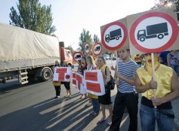 The freight transport transit in Zaporozhia action of protest