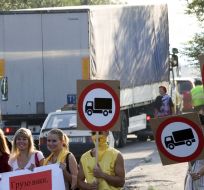 The freight transport transit in Zaporozhia action of protest