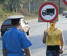 The freight transport transit in Zaporozhia action of protest