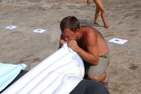 Participant of races on mattresses