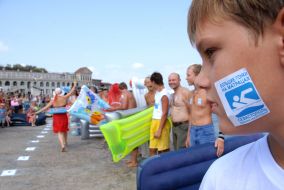 Participants of races on mattresses