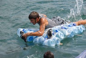 Participant of races on mattresses