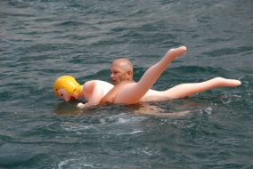 Participant of races on mattresses