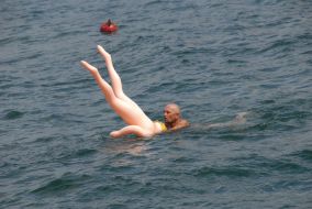 Participant of races on mattresses