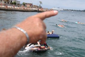 Participants of races on mattresses