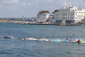 Participants of races on mattresses
