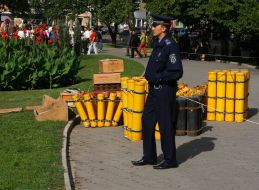 The employee of  Police guards a festive salute