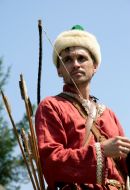 Participants of show of recreation of medieval knights duels