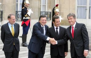 Javier Solana, Jose Manuel Barrosu, Nicolas Sarkozy and Viktor Yushchenko