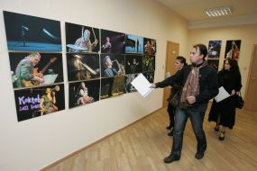 Visitors of jazz photo exhibition