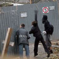 Protest activist shoot stones to security